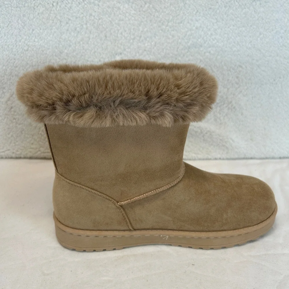 White Mountain Incher Womens Boots Dark Beige Faux Fur‎ Trim Size 9 New